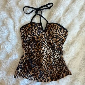 Calvin Klein Leopard Print Halter Swim Camisole - Brown & Black